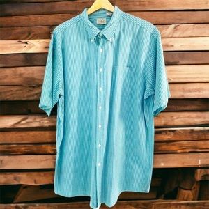L.L. Bean Men’s Green & Blue Seersucker Button Down Front Shirt, Size XL Tall